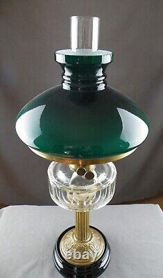 Victorian Cut Glass Paraffin Kerosene Table Oil Lamp Green Vesta Shade