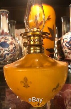 Victorian Decorated Cased Glass Miniature Oil Lamp