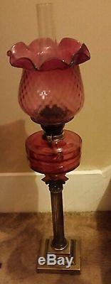 Victorian Duplex Cranberry Table/Floor Standing Oil Lamp 31inches tall