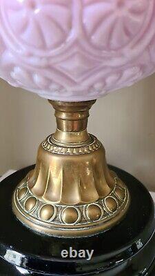 Victorian Duplex Oil Lamp Cranberry Etched Shade Brass And Gloss Black Base