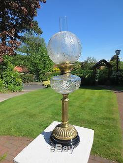 Victorian Duplex Table Oil Lamp Complete With Round Acid Etched Oil Lamp Shade