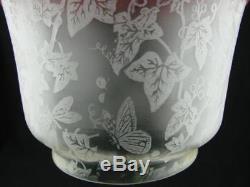 Victorian Duplex Tulip Oil Lamp Shade Clear Etched & Cranberry Trailed Glass