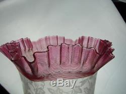 Victorian Duplex Tulip Oil Lamp Shade Clear Etched & Cranberry Trailed Glass