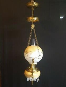 Victorian Edward Miller Hanging Library Gone With The Wind Oil Lamp E. M. & Co