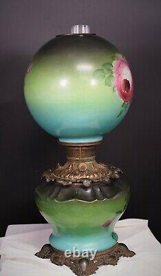 Victorian Electrified Oil Lamp Fostoria Gone With The Wind Painted Cabbage Rose