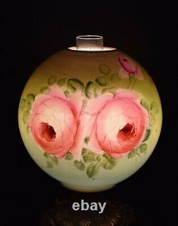 Victorian Electrified Oil Lamp Fostoria Gone With The Wind Painted Cabbage Rose