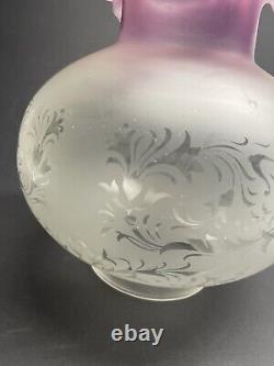 Victorian Etched Cranberry Frosted Glass Oil Lamp Shade, Ruffled