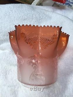 Victorian Etched Glass Oil Lamp Shade Apricot