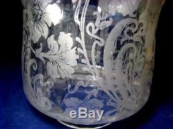 Victorian Etched Glass Oil Lamp Shade Nouveau Poppy Decoration Ruffle Edge