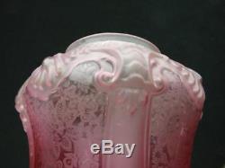 Victorian Etched & Moulded Graduated Cranberry Glass Oil Lamp Shade 4 Fitter