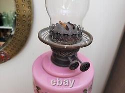 Victorian Figural Oil Lamp Pink Font & Tulip Shade Grecian Lady Duplex