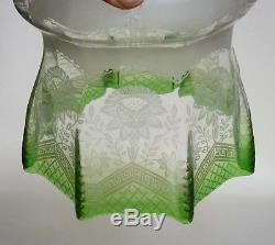 Victorian Floral Etched Green Glass Oil Lamp Shade Very Pretty
