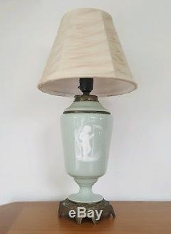 Victorian French Sevres Limoges 1870 Pate Sur Pate China Oil Table Lamp Putti