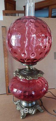 Victorian Gone With The Wind Electric Oil Lamp Cranberry Red Coin Spot Glass