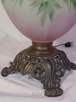 Victorian Gone with Wind Parlor Banquet Oil Lamp Pink Green Flowers GWTW Violets