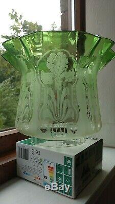 Victorian Green Etched Tulip Oil Lamp Shade