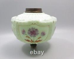 Victorian Hand Painted Pale Green Moulded Opaline Glass Oil Lamp Font/Fount