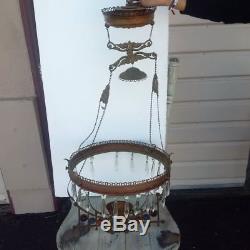 Victorian Hanging Oil Library Lamp 14 Hobnail Amber Glass Shade Jeweled OFFER