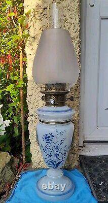 Victorian Hesperus Triplex Glass Oil Lamp Complete All Original Shade & Chimney