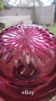 Victorian Hinks Cut Glass Cranberry Ruby Oil Lamp Font Drop in 4.75 to 6.25