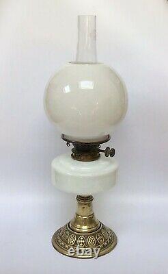 Victorian Hinks Milk Glass Oil Lamp Hinks Duplex Burner, Hinks Font No. 1823