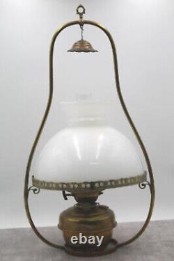 Victorian Hinks No2 Duplex Burner Hanging Oil Lamp Used Vintage Opaline Shade