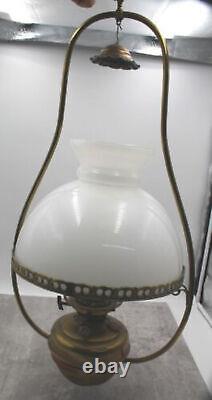 Victorian Hinks No2 Duplex Burner Hanging Oil Lamp Used Vintage Opaline Shade