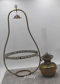 Victorian Hinks No2 Duplex Burner Hanging Oil Lamp Used Vintage Opaline Shade