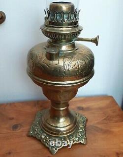 Victorian L&B Brevete Belgian Brass Oil Lamp Central Draught Embossed 1883