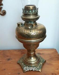 Victorian L&B Brevete Belgian Brass Oil Lamp Central Draught Embossed 1883