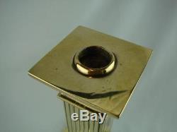 Victorian Lge Brass Oil Lamp Base, Square Based Mask Decoration To Square Column