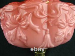 Victorian Lge Moulded Deep Peach / Pink Glass Oil Lamp Font, Art Nouveau Design