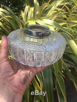 Victorian Mappin and Webb silver plate oil lamp with cut glass font