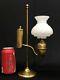 Victorian Miniature Brass Student Kerosene Oil Lamp with Correct Shade NR EXC