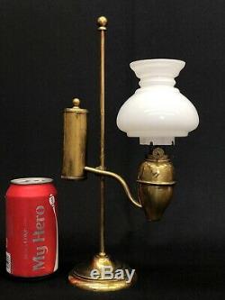 Victorian Miniature Brass Student Kerosene Oil Lamp with Correct Shade NR EXC