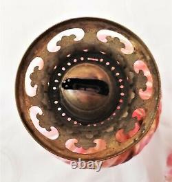 Victorian Miniature Ribbed Swirl Spatter End of Day Glass Oil Lamp Applied Base