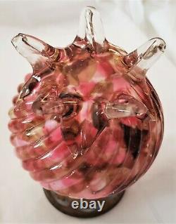 Victorian Miniature Ribbed Swirl Spatter End of Day Glass Oil Lamp Applied Base