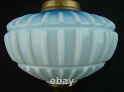 Victorian Moulded Graduated Blue Glass Oil Lamp Font, Ribbed Decoration