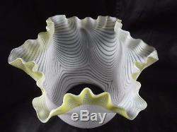 Victorian Nailsea Glass Oil Lamp Shade. 4 fit. Clichy glass, green threaded top