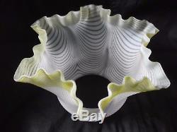 Victorian Nailsea Glass Oil Lamp Shade. 4 fit. Clichy glass, green threaded top
