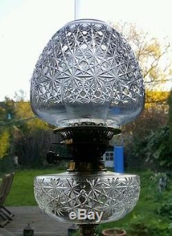 Victorian Nouveau Evered Co Heavy Crystal Baccarat Cut Glass Oil Lamp Shade Font