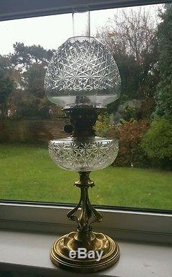Victorian Nouveau Evered Co Heavy Crystal Baccarat Cut Glass Oil Lamp Shade Font