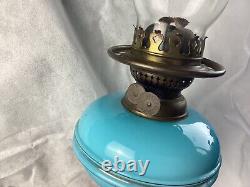 Victorian OIL LAMP BLUE GLASS RESERVOIR polished steel base