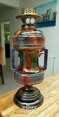 Victorian Oil Lamp 1865 Aesthetic Movement Wedgewood Majolica Agate Ware Hinks