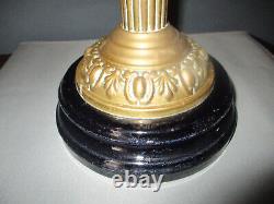 Victorian Oil Lamp, Amber Glass Font, Shade/chimney, Corinthian, Working