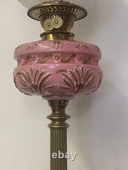 Victorian Oil Lamp Brass Column And Ebonised Wooden Base