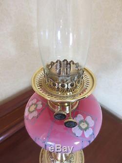 Victorian Oil Lamp Complete With Original Cranberry Glass Oil Lamp Shade