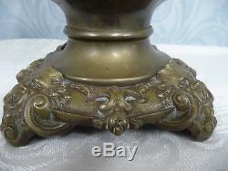 Victorian Oil Lamp, Gilt Enamel Porcelain, Bird Design, Bronze Base & Mounts