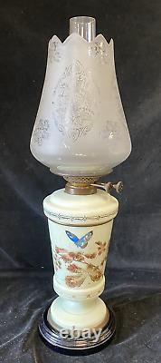 Victorian Oil Lamp Handpainted Glass Complete Wright And Butler
