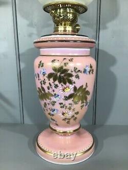 Victorian Oil Lamp Opaque Pink Hand Painted Glass Drop-in Font